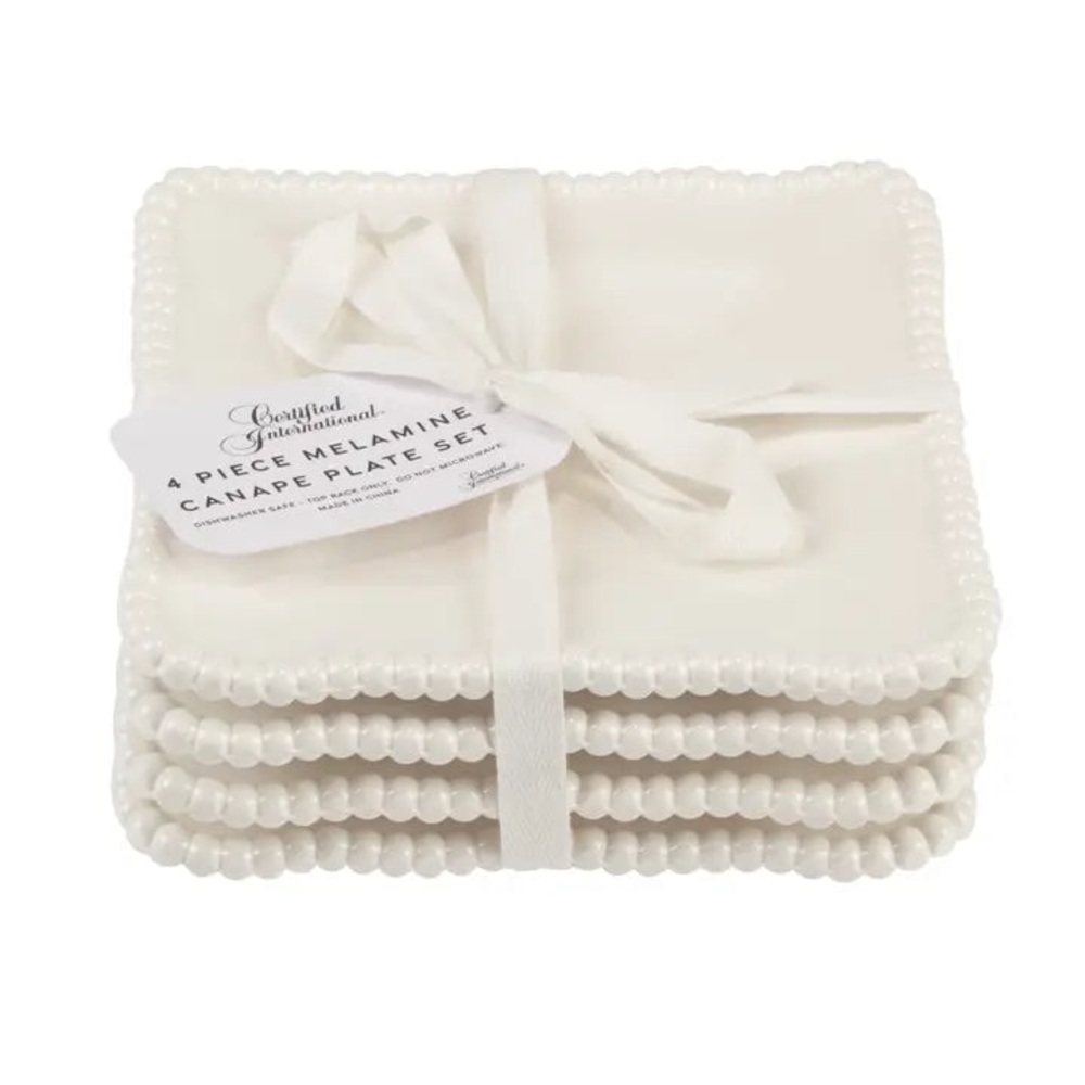 Certified International White Melamine Canape Plate Set
